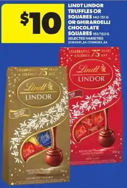 Atlantic Superstore Lindt Lindor truffles or squares or giandulli chocolate squares offer