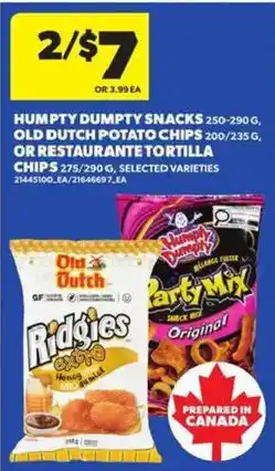 Atlantic Superstore Humpy Dumpty snacks old dutch potato chips or restaurante tortilla chips offer