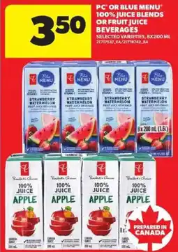Atlantic Superstore PC or blue menu 100% juice blends or fruit juice beverages offer