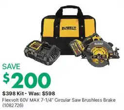 Kent DeWalt Flexvolt 60V MAX 7-1/4" Circular Saw Brushless Brake offer
