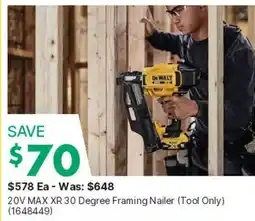 Kent DeWalt 20V MAX XR 30 Degree Framing Nailer offer