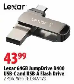 London Drugs Lexar 64GB JumpDrive D400 USB-C and USB-A Flash Drive offer