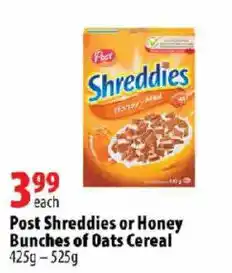 London Drugs Post Shreddies or Honey Bunches of Oats Cereal offer