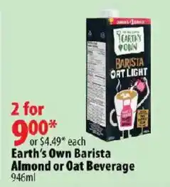 London Drugs Earth's Own Barista Almond or Oat Beverage offer