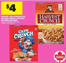 Atlantic Superstore Quaker cap'n crunch or life oat cereal oatmeal or corn squares offer