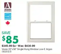 Kent Atlantic Windows Vision 30"x56" Single Hung Window Low-E Argon offer