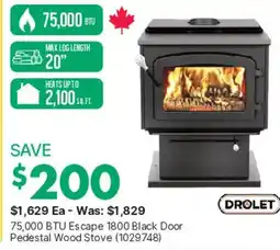 Kent Drolet 75,000 BTU Escape 1800 Black Door Pedestal Wood Stove offer
