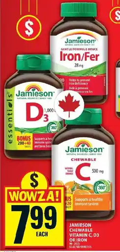Food Basics Jamieson chewable vitamin c, d3 or iron offer