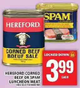 Food Basics Hereford corned beef or spam luncheon meat offer