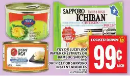 Food Basics Y&Y or Lucky Koi water chestnuts or bamboo shoots oh! ricey or sapporo instant noodles offer