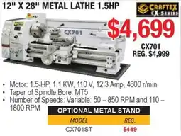 Busy Bee Tools CrafTex 12" x 28" metal lathe 1.5hp offer