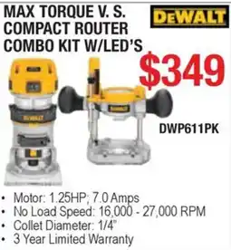 Busy Bee Tools DeWalt max torque v. s. compact router combo kit w/led's offer