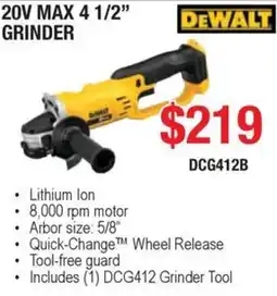 Busy Bee Tools DeWalt 20v max 4 1/2" grinder offer