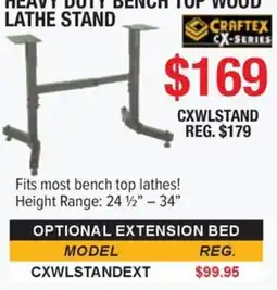Busy Bee Tools Craftex heavy duty bench top wood lathe stand offer