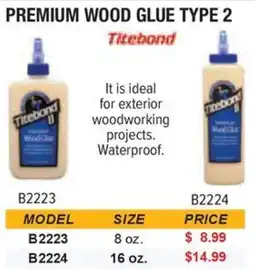 Busy Bee Tools Titebond premium wood glue type 2 offer