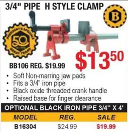 Busy Bee Tools B 3/4" pipe h style clamp offer