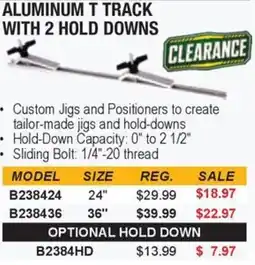 Busy Bee Tools Aluminum t track with 2 hold downs offer