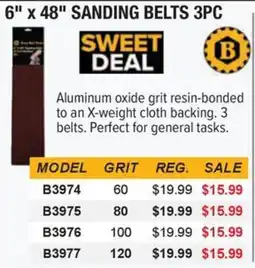 Busy Bee Tools sweet deal 6" x 48" sanding belts 3pc offer