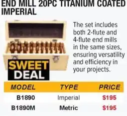 Busy Bee Tools Imperial end mill 20pc titanium coated offer