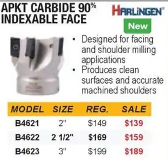Harlingen apkt carbide 90% indexable face