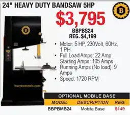 Busy Bee Tools Busy Bee Tools 24" Heavy Duty Bandsaw 5HP offer