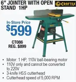 Busy Bee Tools CrafTex 6" jointer with open stand 1hp offer
