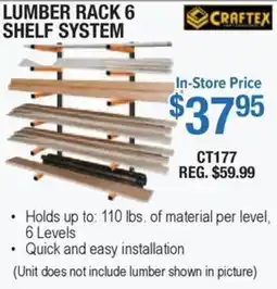 Busy Bee Tools CrafTex lumber rack 6 shelf system offer