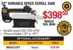Busy Bee Tools Busy Bee Tools 22" Variable Speed Scroll Saw offer