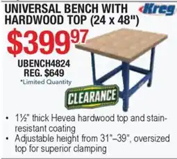 Busy Bee Tools Kreg universal bench with hardwood top offer