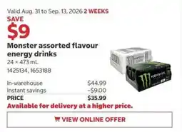Costco Monster assorted flavour energy drinks offer