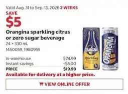 Costco Orangina sparkling citrus or zero sugar beverage offer