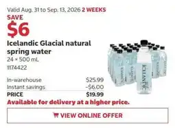 Costco Icelandic Glacial natural spring water offer