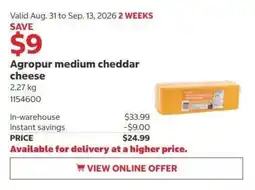 Costco Agropur medium cheddar cheese offer