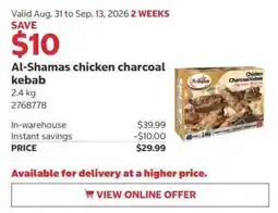 Costco Al-Shamas chicken charcoal kebab offer