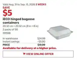 Costco iECO hinged bagasse containers offer