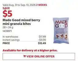 Costco Made Good mixed berry mini granola bites offer