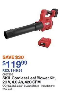 Patrick Morin Cordless Leaf Blower Kit, 20 V, 4.0 Ah, 420 CFM offer
