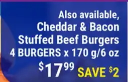 M & M Food Market Cheddar & Bacon Stuffed Beef Burgers offer