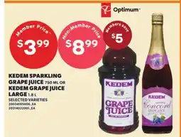 Loblaws KEDEM SPARKLING GRAPE JUICE, 750 ML OR KEDEM GRAPE JUICE LARGE, 1.8 L offer