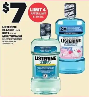 Loblaws Listerine classic or kids mouthwash offer