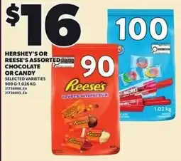 Loblaws Hershey's or reese's assorted chocolate or candy offer