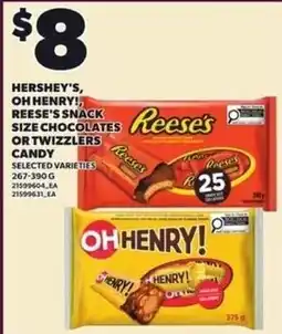 Loblaws Hershey's oh henry reese's snack size chocolates or twizzlers candy offer