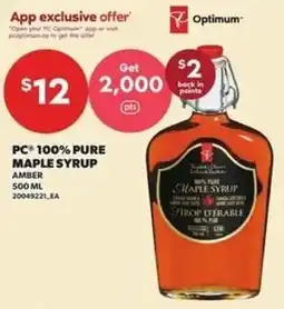 Loblaws PC 100% pure maple syrup amber offer