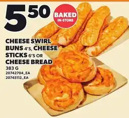 Loblaws Cheese swirl buns 4's, cheese sticks 6's or cheese bread offer