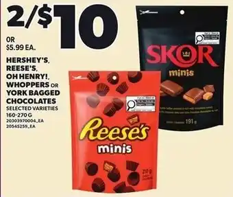 Hershey's, Reese's, Oh Henry!, Whoppers or York Bagged Chocolates