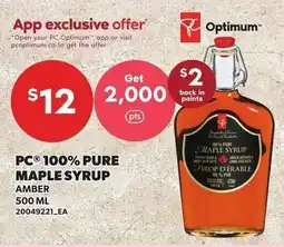 Loblaws PC 100% pure maple syrup amber offer