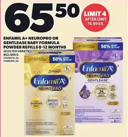Loblaws Enfamil A+ NeuroPro or Gentlease baby formula powder refills 0-12 months offer
