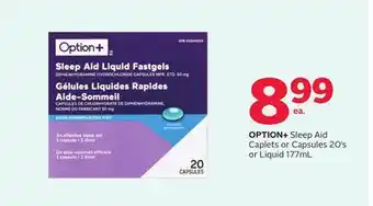 Rexall OPTION+ Sleep Aid Caplets or Capsules 20's or Liquid 177mL offer
