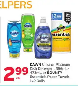 Rexall DAWN Ultra or Platinum Dish Detergent 366mL-473mL or BOUNTY Essentiels Paper Towels 1=2 Rolls offer