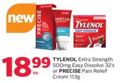Rexall TYLENOL Extra Strength 500Mg Easy Dissolve 32's or PRECISE Pain Relief Cream offer